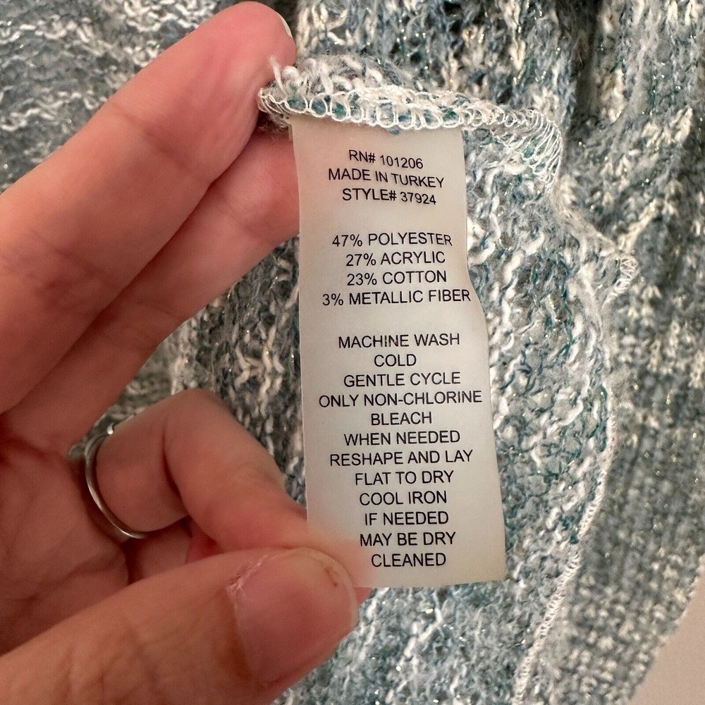 Soft Surroundings Open Front Cardigan Longline Open Knit Lightweight Metallic - Picture 9 of 11